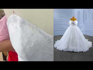 Big Bow Puffy Wedding Dresses Glittery Ball Gown Bridal Gowns