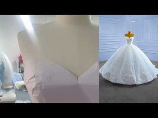 Luxury Strapless Sparkly Beaded Ball Gown Puffy Wedding Dress