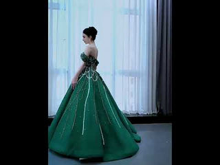 Spring Green Beaded Wedding Dress Off the Shoulder Quinceanera Gown