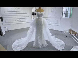 Mermaid Tulle Appliques Wedding Dress With Detachable Train