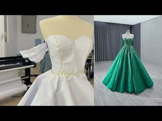 Spring Green Beaded Wedding Dress Off the Shoulder Quinceanera Gown