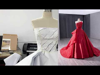 High-end Red Beading Prom Dress Asymmetrical Neck Formal Gown