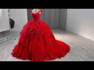 Sparkly Lace Applique Tiered Wedding Gowns Off the Shoulder Quince Dress