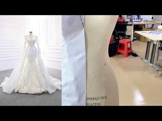 Long Sleeve Mermaid Wedding Dress with Detachable Skirt