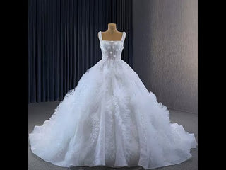 Gorgeous Beaded Tiered Wedding Dress Square Neck Bridal Gown