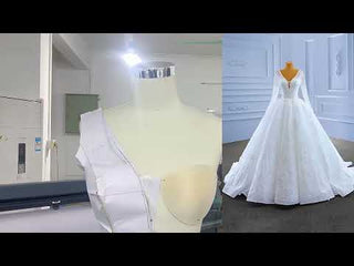 Tulle V-neck Long Sleeve Beading Wedding Dress Ball Gown