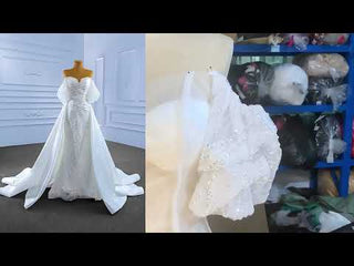 Beaded Modern Off the Shoulder Wedding Dress with Detachable Skirt