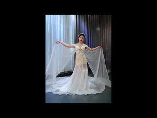 Light Weight Summer Wedding Dress with Pearls and Cape