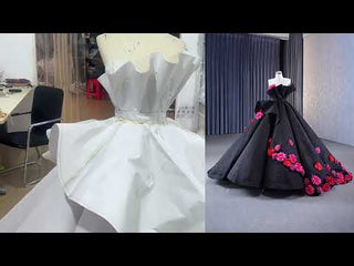 Black 3D Flowers Ball Gown Sparkly  Wedding Dress with Puffy Skirt