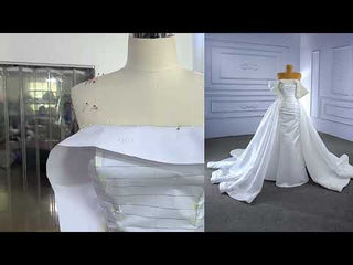 Satin Overskirt Pearl Wedding Dress Off the Shoulder Bridal Gown