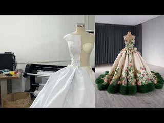 Champagne 3D Flower Colored Wedding Gown Ruffled Quinceanera Dress