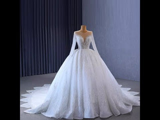 Gorgeous Beaded Wedding Dress Long Sleeve Dubai Wedding Gown