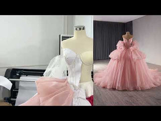 Blush Puffy Skirt Ball Gown Quinceanera Dress with Detachable Sleeve