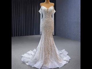 Beaded Pearl Mermaid Wedding Dress Bridal Dress with Off the Shoulder