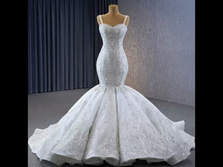 Gorgeous Beaded Lace Wedding Dress Mermaid Spaghetti Strap Bridal Gown