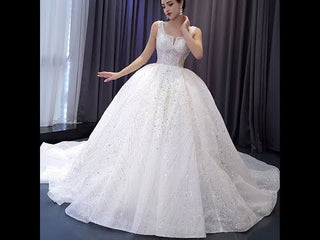 Gorgeous Beading Pearl Sequins Wedding Dress with Square Neck