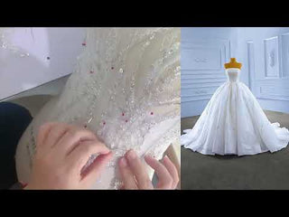 Beaded Strapless Lace Ball Gown Puffy Wedding Dress