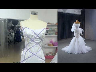 Mermaid Tulle Pleats Beading Wedding Dress with Spaghetti Strap