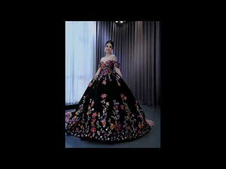 High-end Vintage Black Handmade Sequins Lace Quinceanera Dress