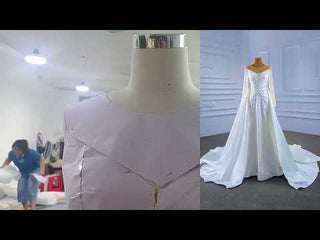 Sheath Satin Long Sleeve Wedding Dress with Detachable Overskirt