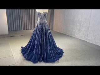 Beaded Navy Blue Wedding Dress Strapless Formal Prom Ball Gowns