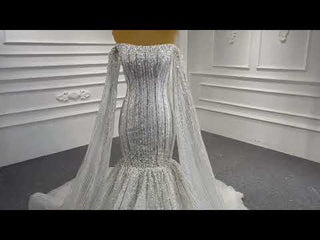 Cape Sleeve Beaded Wedding Dress with Off the Shoulder