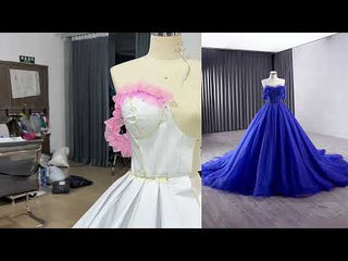 Royal Blue Sparkly Tulle Wedding Gown Off the Shoulder Formal Dress