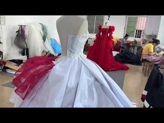 Luxury Red Wedding Gown 3D Flower Quince Dress with Detachable Sleeve