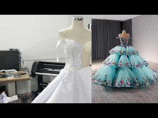 Colored Multi Layer Puffy Skirt Quinceanera Dress with Off the Shoulder