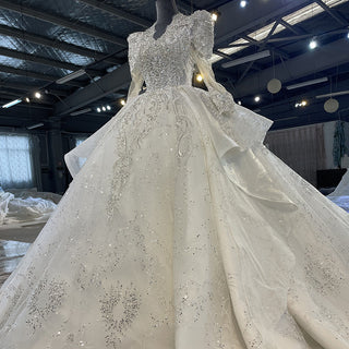Princess Ball Gown Sparkly Long Sleeve Wedding Dress