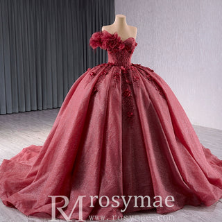 Sparkly Puffy Skirt Ball Gown Quinceanera Dress with 3D Flowers