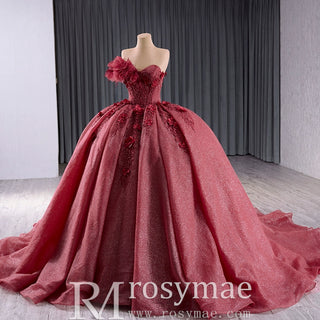 Sparkly Puffy Skirt Ball Gown Quinceanera Dress with 3D Flowers