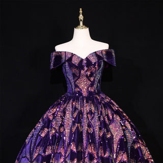 Purple Sequins Off The Shoulder Ball Gown Quinceanera Dresses