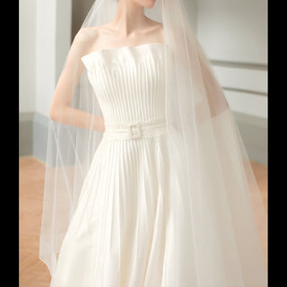 Strapless Satin Ruched A-line Wedding Dress With Wiastband