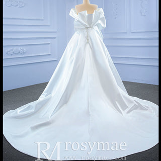 Off the Shoulder Sheath Satin Overskirt Wedding Dress with Vneck