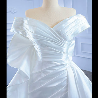 Off the Shoulder Sheath Satin Overskirt Wedding Dress with Vneck