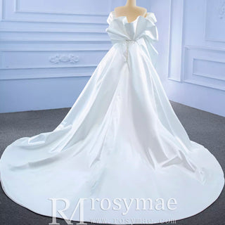 Off the Shoulder Sheath Satin Overskirt Wedding Dress with Vneck