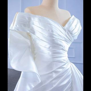 Off the Shoulder Sheath Satin Overskirt Wedding Dress with Vneck