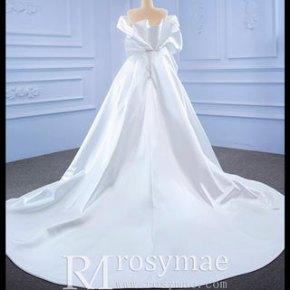 Off the Shoulder Sheath Satin Overskirt Wedding Dress with Vneck