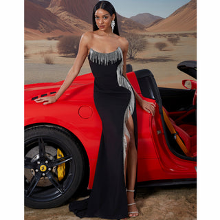 Black High Leg Slit Prom Gown