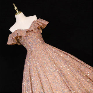 Fashion Sequins Ball Prom Gowns Floor Length Quinceanera Dress