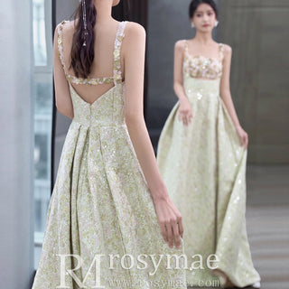 Light Green Sequin Off Shoulder Formal Evening Dress Backless Prom Gown