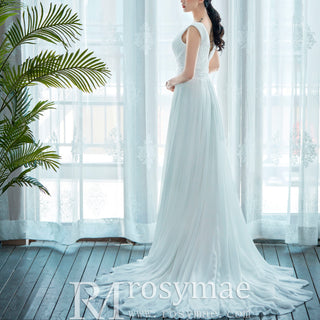 A-line Princess Chiffon V-neck Wedding Dresses with Tank Top