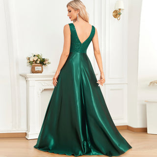 Long Maxi Dress Formal Prom Gown With V-Neckline And Pockets