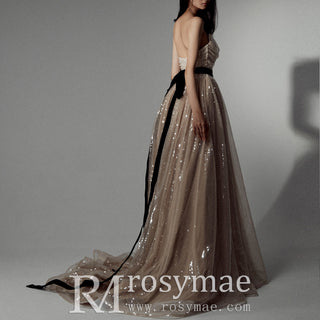 Strapless Deep Champagne Evening Dress with Sweetheart Neck