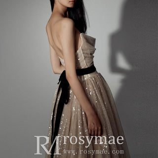 Strapless Deep Champagne Evening Dress with Sweetheart Neck