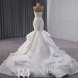 Strapless Sparkly Trumpet Wedding Dress with Ruffle Skirt