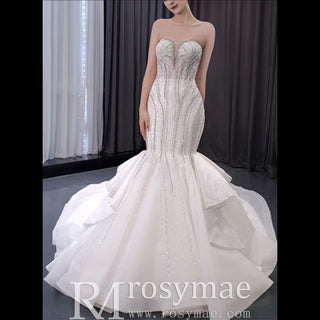 Strapless Sparkly Trumpet Wedding Dress with Ruffle Skirt