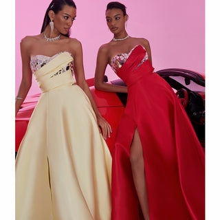 red prom dress with leg slit