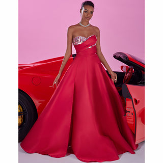 red prom dress with leg slit